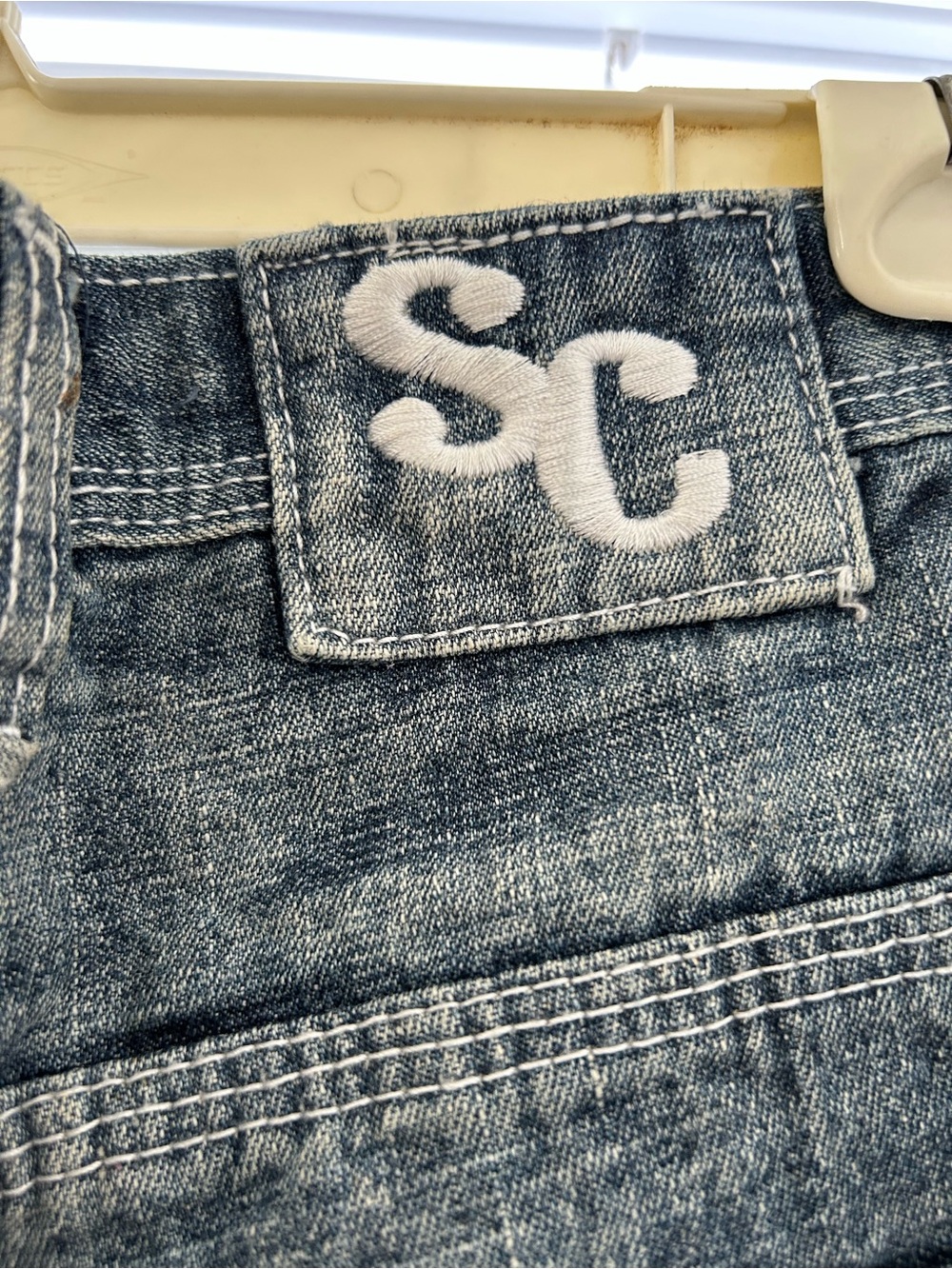 Men’s Sacred Cult Baggy Denim Shorts with Blue Skull Stud Accents - Picture 5 of 12